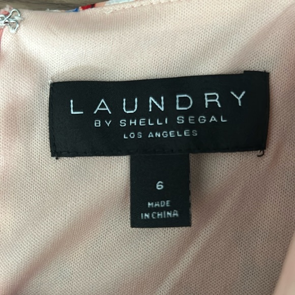 LAUNDRY BY SHELLI SEGAL - NWOT- Asymmetric Floral Ruffle Midi Dress in Peach - Picture 11 of 14